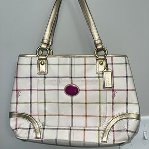 Plaid Coach shoulder bag with silver trim